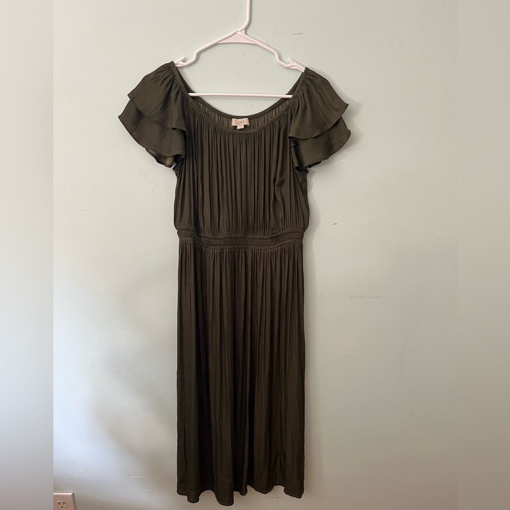LOFT Olive Maxi Dress with Ruffle Sleeves